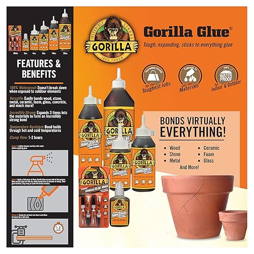 GORILLA ORIGINAL WATERPROOF POLYURETHANE GLUE, BROWN, 4 X 3G TUBES, PACK OF 6 ALL PURPOSE