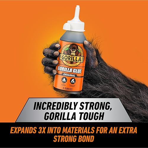GORILLA ORIGINAL WATERPROOF POLYURETHANE GLUE, BROWN, 8 OZ STRONG ALL-PURPOSE ADHESIVE