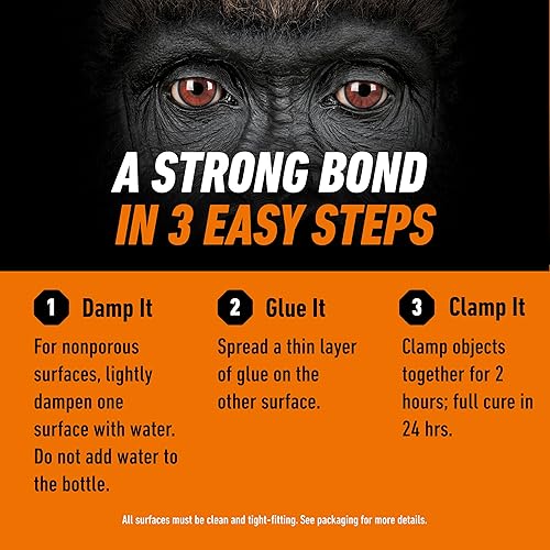 GORILLA ORIGINAL WATERPROOF POLYURETHANE GLUE, BROWN, 8 OZ STRONG ALL-PURPOSE ADHESIVE