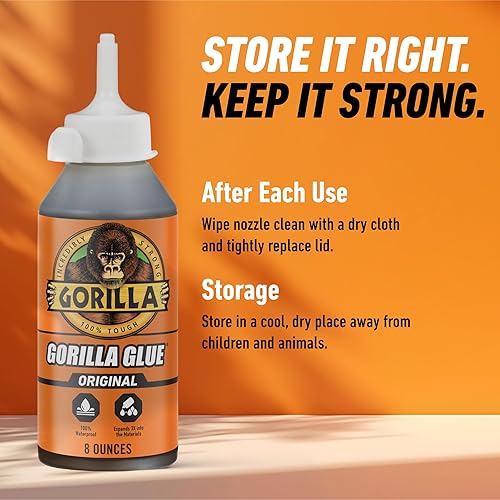 GORILLA ORIGINAL WATERPROOF POLYURETHANE GLUE, BROWN, 8 OZ STRONG ALL-PURPOSE ADHESIVE
