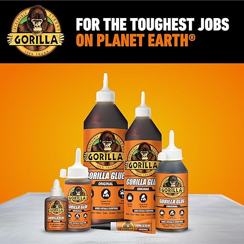 GORILLA ORIGINAL WATERPROOF POLYURETHANE GLUE, BROWN, 8 OZ STRONG ALL-PURPOSE ADHESIVE