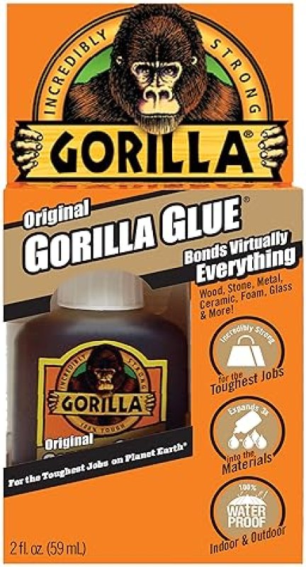 GORILLA ORIGINAL WATERPROOF POLYURETHANE GLUE, 2OZ BROWN BOTTLE STRONG ADHESIVE, PACK OF 1