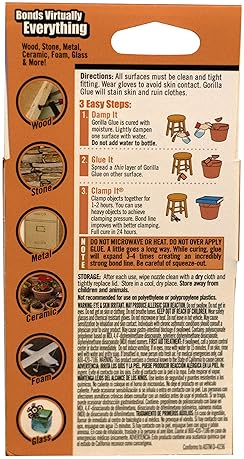 GORILLA ORIGINAL WATERPROOF POLYURETHANE GLUE, 2OZ BROWN BOTTLE STRONG ADHESIVE, PACK OF 1