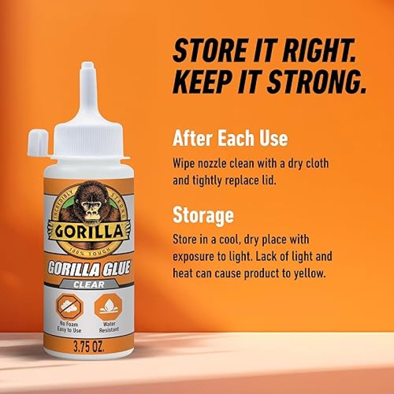 GORILLA CLEAR GLUE 3.75 OZ BOTTLE CRYSTAL CLEAR, ALL-PURPOSE, WATER RESISTANT ADHESIVE