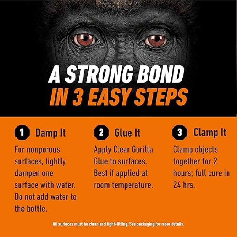 GORILLA CLEAR GLUE 3.75 OZ BOTTLE CRYSTAL CLEAR, ALL-PURPOSE, WATER RESISTANT ADHESIVE