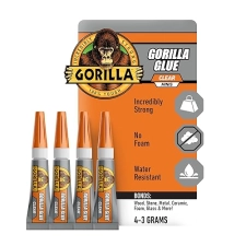 GORILLA CLEAR GLUE 3G TUBES PACK OF 4 CRYSTAL CLEAR, ALL-PURPOSE, WATER RESISTANT ADHESIVE