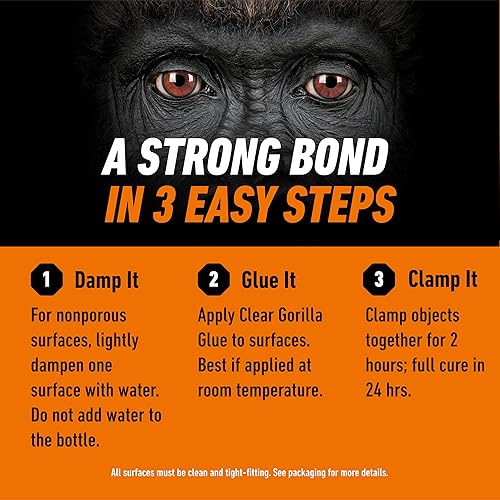 GORILLA CLEAR GLUE 3.75OZ BOTTLE PACK OF 8 CRYSTAL CLEAR, ALL-PURPOSE, WATER RESISTANT