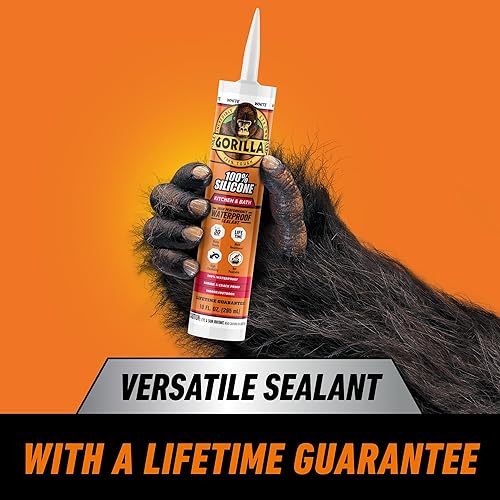 GORILLA 100 SILICONE SEALANT CAULK FOR KITCHEN BATH, WHITE, 10 OZ CARTRIDGE