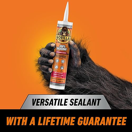 GORILLA CLEAR SILICONE SEALANT CAULK FOR KITCHEN BATH, 10 OZ CARTRIDGE, 100 WATERPROOF