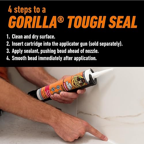 GORILLA CLEAR SILICONE SEALANT CAULK FOR KITCHEN BATH, 10 OZ CARTRIDGE, 100 WATERPROOF