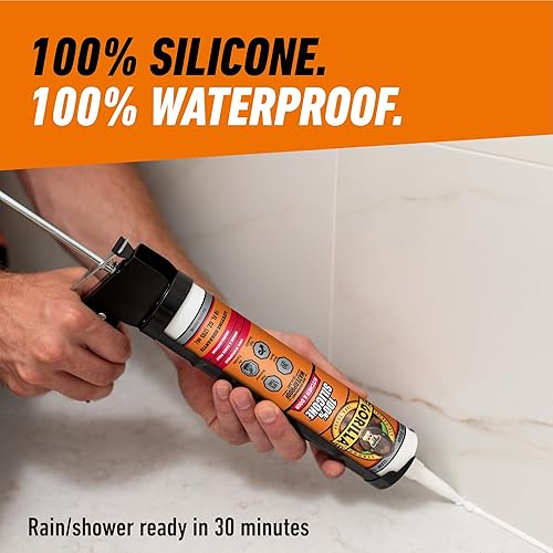 GORILLA CLEAR SILICONE SEALANT CAULK FOR KITCHEN BATH, 10 OZ CARTRIDGE, 100 WATERPROOF