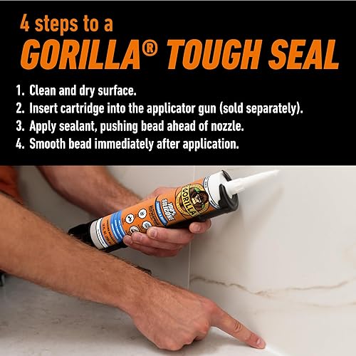 GORILLA 100 SILICONE SEALANT CAULK FOR WINDOWS DOORS, WHITE, 10 OZ CARTRIDGE