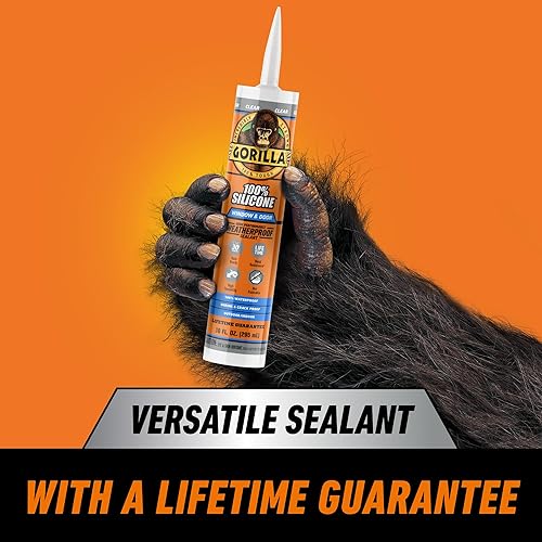 GORILLA CLEAR 100 SILICONE SEALANT CAULK FOR WINDOWS DOORS, 10 OZ CARTRIDGE