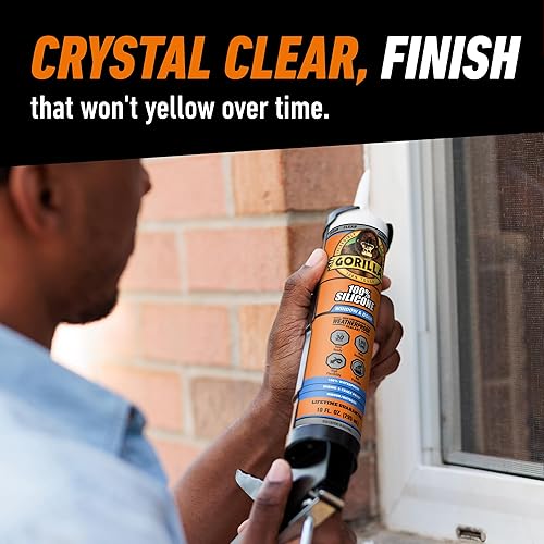 GORILLA CLEAR 100 SILICONE SEALANT CAULK FOR WINDOWS DOORS, 10 OZ CARTRIDGE