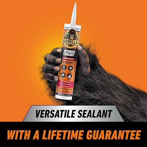 GORILLA ULTIMATE PAINTABLE WHITE KITCHEN BATH CAULK, 9 OZ CARTRIDGE, WATERPROOF SEALANT