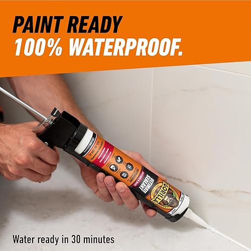GORILLA ULTIMATE PAINTABLE WHITE KITCHEN BATH CAULK, 9 OZ CARTRIDGE, WATERPROOF SEALANT