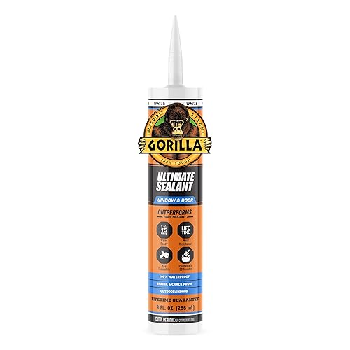 GORILLA ULTIMATE SEALANT CAULK FOR WINDOWS DOORS, 9 OZ CARTRIDGE, PAINTABLE WHITE