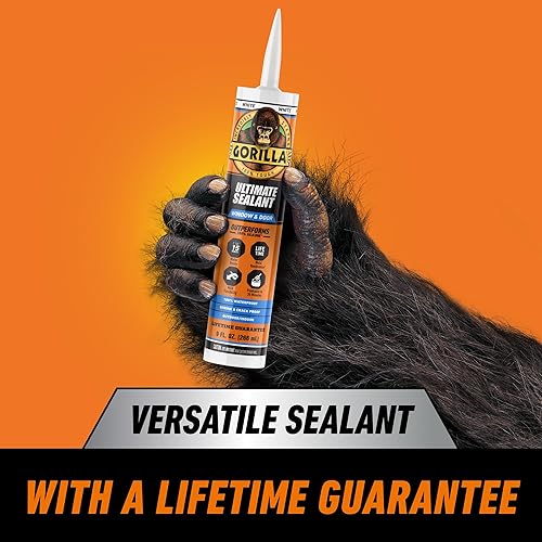 GORILLA ULTIMATE SEALANT CAULK FOR WINDOWS DOORS, 9 OZ CARTRIDGE, PAINTABLE WHITE