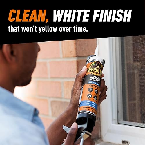 GORILLA ULTIMATE SEALANT CAULK FOR WINDOWS DOORS, 9 OZ CARTRIDGE, PAINTABLE WHITE