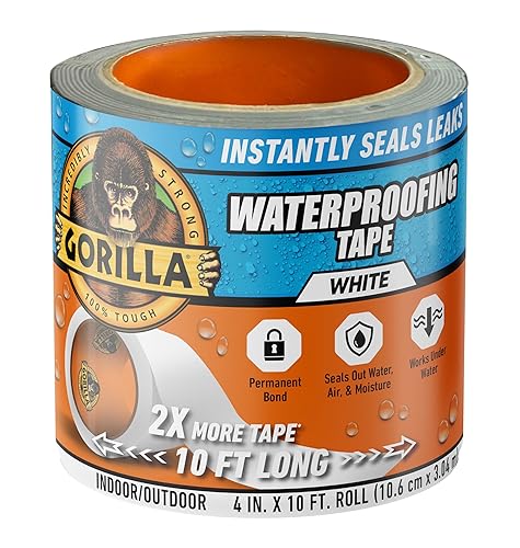 GORILLA WATERPROOF PATCH SEAL TAPE 4X10 WHITE WEATHER RESISTANT LEAK REPAIR TAPE