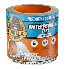 GORILLA WATERPROOF PATCH SEAL TAPE 4X10 WHITE WEATHER RESISTANT LEAK REPAIR TAPE