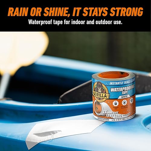 GORILLA WATERPROOF PATCH SEAL TAPE 4X10 WHITE WEATHER RESISTANT LEAK REPAIR TAPE