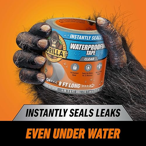 GORILLA WATERPROOF CLEAR PATCH SEAL TAPE 4X8 PERMANENT WEATHER-RESISTANT LEAK REPAIR
