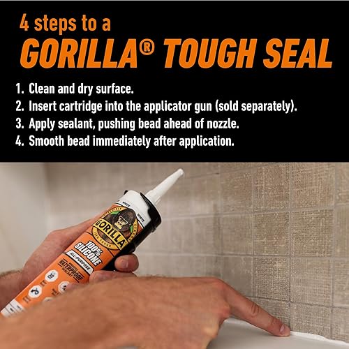 GORILLA 100 SILICONE SEALANT WHITE, ALL PURPOSE, 10 OZ CARTRIDGE PACK OF 1