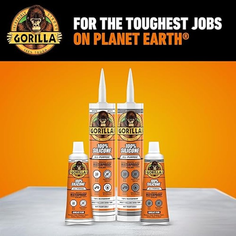 GORILLA 100 SILICONE SEALANT WHITE, ALL PURPOSE, 10 OZ CARTRIDGE PACK OF 1