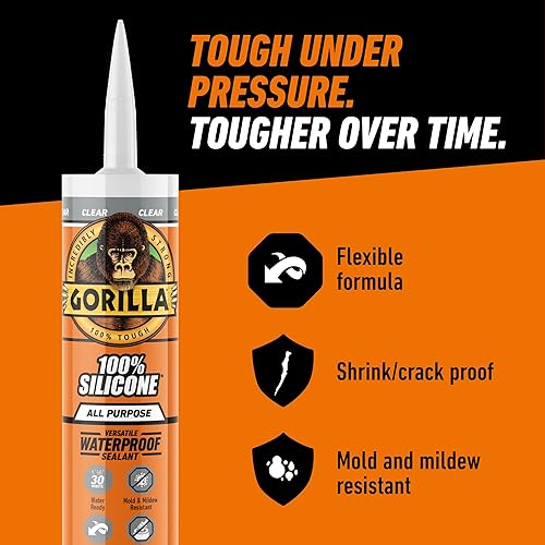 GORILLA CLEAR 100 SILICONE ALL-PURPOSE SEALANT, 10 OZ CARTRIDGE, PACK OF 1
