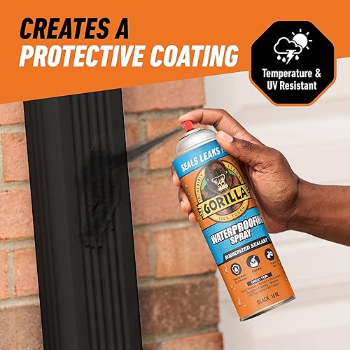GORILLA WATERPROOF RUBBERIZED SEALANT SPRAY, BLACK 16OZ SEALS WATER, AIR MOISTURE