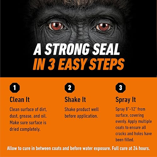 GORILLA WATERPROOF RUBBERIZED SEALANT SPRAY, BLACK 16OZ SEALS WATER, AIR MOISTURE