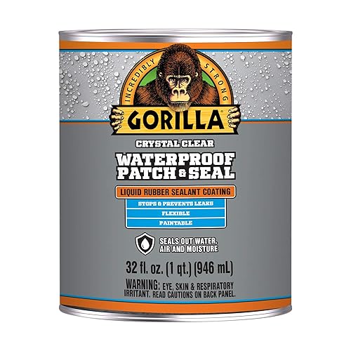 GORILLA PATCH SEAL LIQUID RUBBER WATERPROOF SEALANT, CRYSTAL CLEAR, 32 OZ - WATER AIR TIGHT