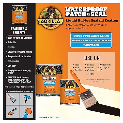 GORILLA PATCH SEAL LIQUID RUBBER WATERPROOF SEALANT BLACK 32 OZ WATER, AIR, MOISTURE PROOF