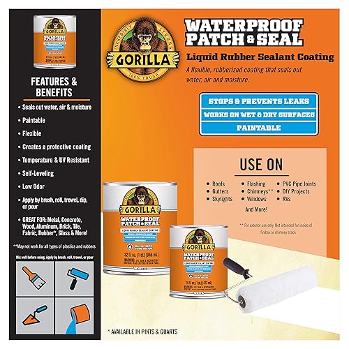 GORILLA PATCH SEAL WHITE LIQUID RUBBER WATERPROOF SEALANT 32OZ WATER, AIR, MOISTURE PROOF