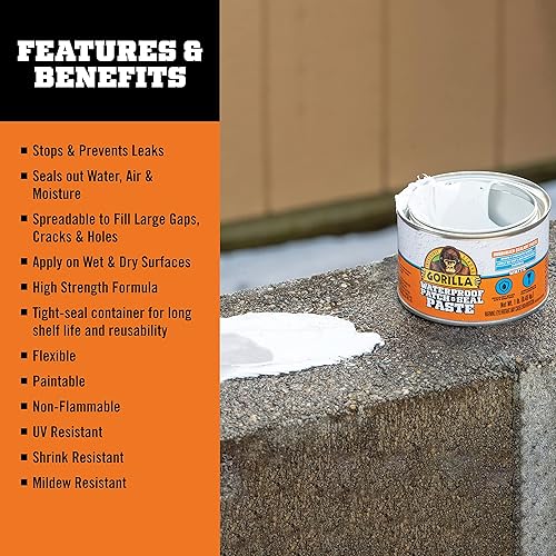 GORILLA WATERPROOF RUBBERIZED SEALANT PASTE WHITE 1LB CAN DURABLE PATCH SEAL PASTE