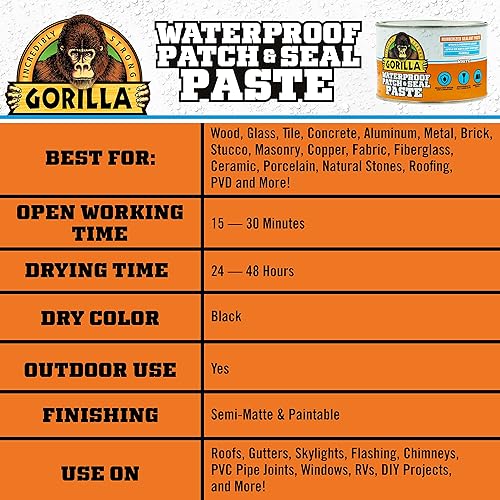 GORILLA WATERPROOF RUBBERIZED SEALANT PASTE WHITE 1LB CAN DURABLE PATCH SEAL PASTE