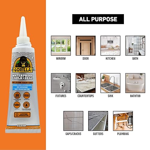 GORILLA CLEAR SILICONE CAULK 2.8OZ WATERPROOF SEALANT MOLD RESISTANT FOR KITCHEN BATH MARINE