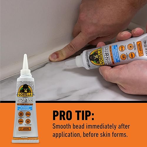 GORILLA CLEAR SILICONE CAULK 2.8OZ WATERPROOF SEALANT MOLD RESISTANT FOR KITCHEN BATH MARINE