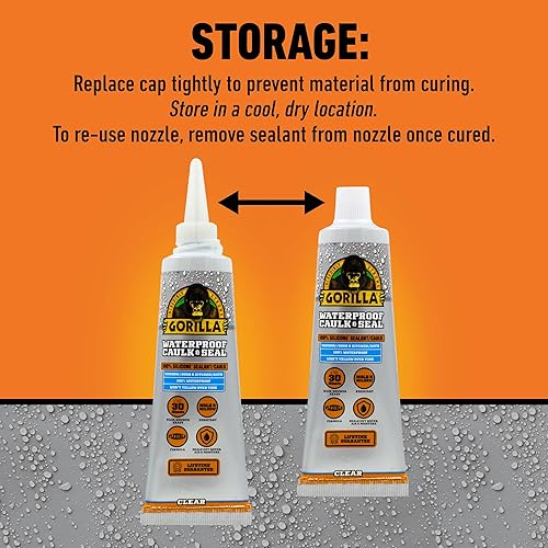 GORILLA CLEAR SILICONE CAULK 2.8OZ WATERPROOF SEALANT MOLD RESISTANT FOR KITCHEN BATH MARINE