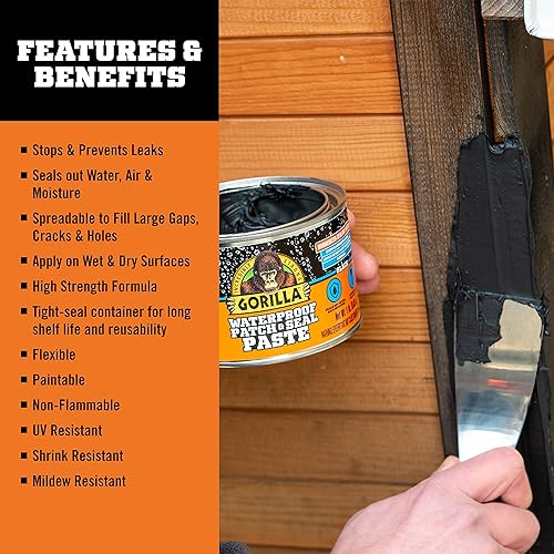 GORILLA WATERPROOF RUBBERIZED SEALANT PASTE BLACK 1LB CAN DURABLE PATCH SEAL PASTE