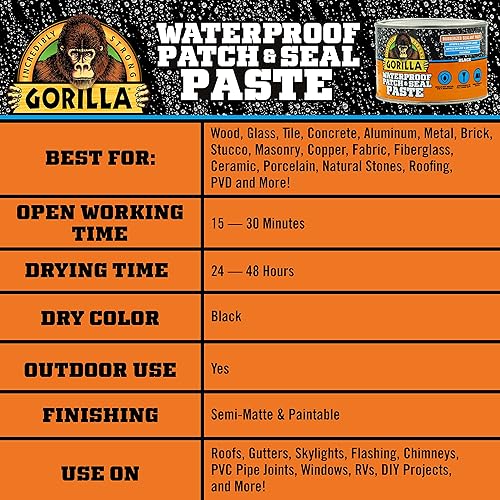GORILLA WATERPROOF RUBBERIZED SEALANT PASTE BLACK 1LB CAN DURABLE PATCH SEAL PASTE