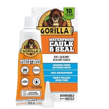 GORILLA 100 SILICONE CAULK 2.8OZ WHITE WATERPROOF SEALANT MOLD RESISTANT FOR KITCHEN BATH