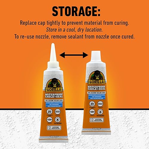 GORILLA 100 SILICONE CAULK 2.8OZ WHITE WATERPROOF SEALANT MOLD RESISTANT FOR KITCHEN BATH