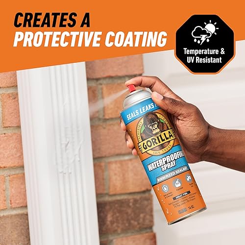 GORILLA WATERPROOF RUBBERIZED SEALANT SPRAY, CRYSTAL CLEAR, 14OZ PACK OF 2 SEALS WATER AIR