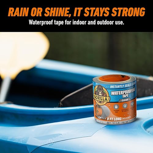 GORILLA WATERPROOF CLEAR PATCH SEAL TAPE 4X8 PACK OF 4 WEATHERPROOF LEAK REPAIR