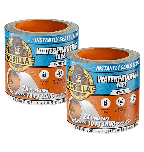 GORILLA WATERPROOF PATCH SEAL TAPE 4X10 WHITE, PACK OF 2 WEATHERPROOF LEAK REPAIR