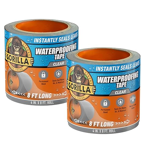GORILLA WATERPROOF CLEAR PATCH SEAL TAPE 4X8 PACK OF 2 WEATHERPROOF LEAK REPAIR