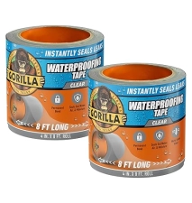 GORILLA WATERPROOF CLEAR PATCH SEAL TAPE 4X8 PACK OF 2 WEATHERPROOF LEAK REPAIR