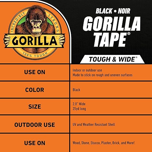 GORILLA TAPE BLACK 2.88 X 25 YD HEAVY DUTY, WEATHER RESISTANT, INDOOR OUTDOOR USE